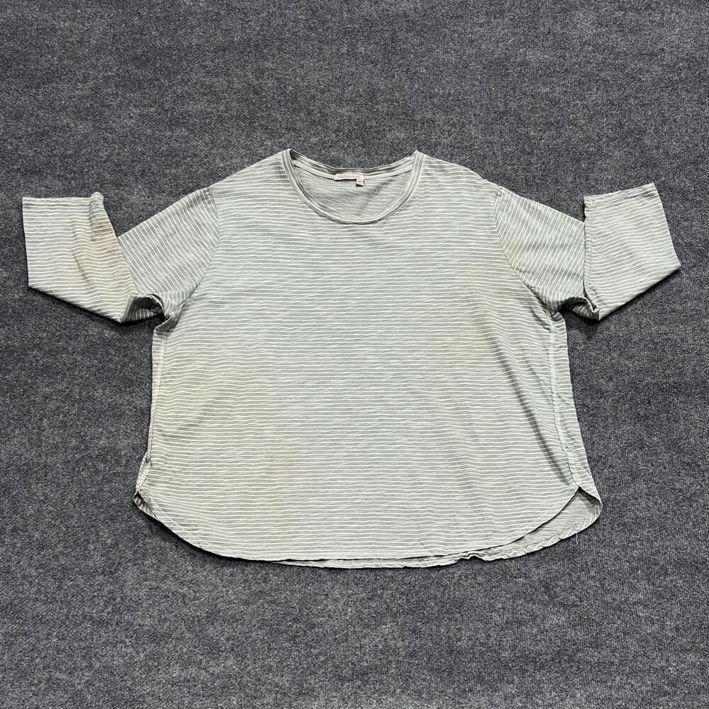 Fresh Produce Shirt Womens 3X Gray White Striped Long Sleeve Made USA Cotton Top
